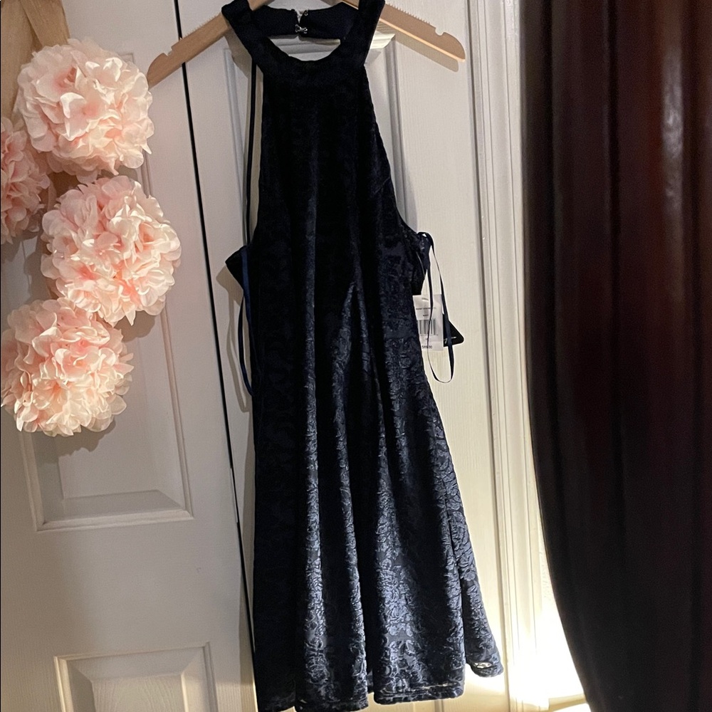 City Triangles Navy Blue Backless Dress